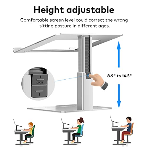 Laptop Stand for Desk, Ergonomic Aluminum Laptop Stand Adjustable Height from 7-15", Sitting and Standing Laptop Riser for 10-17" Notebook - color: Silver