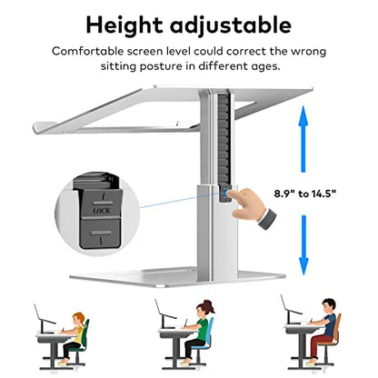 Laptop Stand for Desk, Ergonomic Aluminum Laptop Stand Adjustable Height from 7-15", Sitting and Standing Laptop Riser for 10-17" Notebook - color: Silver