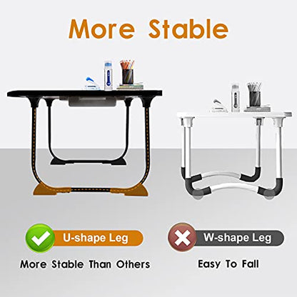 Amaredom Laptop Bed Desk Tray Bed Table, Foldable Portable Lap Desk with Storage Drawer and Cup Holder for Eating Breakfast on Bed/Couch/Sofa-Black - color: Black