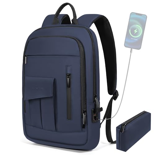 Business Backpack for Men Slim Lightweight Laptop Backpack for 17.3 Inch Computer Water Resistant Small Office Backpack for Commute Travel Daily Office Work with Small Bag (Blue, 17.3") - color: Blue, size: 17.3", style: With Pocket