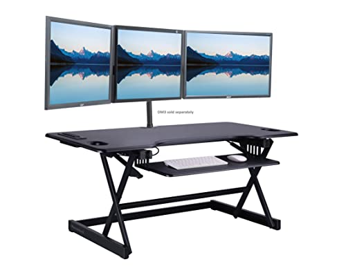 Rocelco 46" Height Adjustable Standing Desk Converter with AC USB Charger and Double Monitor Mount Arm - Sit Stand Up Triple Screen Riser Workstation - Keyboard Tray - Black (R DADRB-46-ACUSB-DM2) - color: Black Acusb, size: 46", style: Riser+Dual Mount