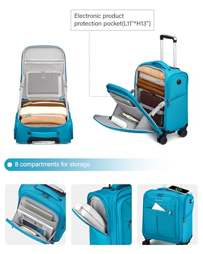 Hanke Underseat Carry On Luggage with Wheels, Lightweight Small Suitcase Airline Approved 16 Inch Softside Personal Item Travel Bag for Women Men, Compact Under Seat Luggage.(Caribbean Blue) - color: Caribbean Blue