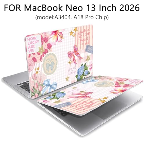 for MacBook Neo Case 13 inch 2026 A18 Pro (A3404), Anti-Scratch Protective Pattern Hard Shell Case, Trendy Laptop Cover with Keyboard Cover+Screen Film+Trackpad Film,Pink Bow Whimsy ﻿ - color: Pink Bow Whimsy