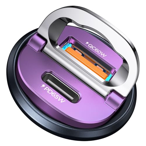 MRGLAS【Upgraded】 125W USB C Car Charger Super Fast Charging for iPhone 17 | [PD65W & QC60W][All Metal] Cigarette Lighter Car Charger,Dual Port for iPhone 16 15 Pro iPad Samsung S25/S24 MacBook-Purple - color: Purple