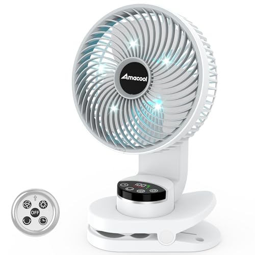 AMACOOL Battery Operated Camping Fan with Light, 20000mAh Rechargeable Clip on Fan with Hook & Digital Display, 112Hrs Running, 9 Speed, 360° Rotation Portable Small Fans for Tent Camping RV Travel - color: White
