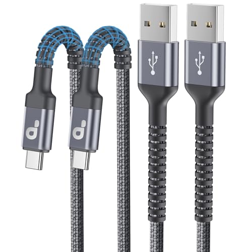 USB to USB C Cable 3A Fast Charging, USB A to USB C Cord [2 Pack, 6FT] | Upgraded Extra Durable Braided USBC Cable Compatible with iPhone 17 16 15 Pro Max, Samsung Galaxy S26 S10 and More-Grey - color: Grey, size: 6FT, style: USB A to USB C