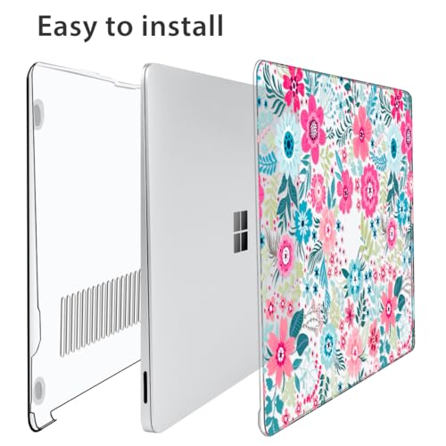 Case Compatible with Microsoft Surface Laptop 13.8-inch Touchscreen 2024 (7th Edition) Model 2036, Plastic Hard Shell Case + Keyboard Cover + Screen Protector + Webcam Cover, Flora - color: Flora