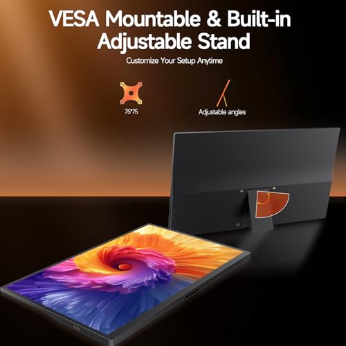 15.6inch Portable Monitor 1080P FHD, 250 Nits Bright Screen USB-C HDMI with Kickstand & Dual Speakers, Travel Laptop Second Screen Extender for PC Phone PS5 Xbox Switch,Ultra Slim External Display - size: 15.6" Kickstand