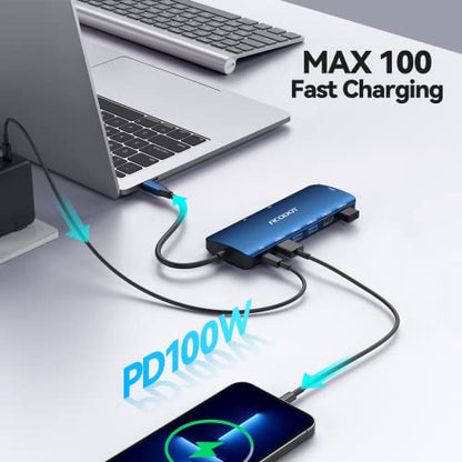 USB C Hub, 9-in-1 Multi-Port USB Adapter, 4K@60Hz HDMI, 100W Max PD, 3 USB3.0(5Gbps) + 2 USB2.0 Data Ports, SD/TF Card Reader for MacBook, iPad Pro, Dell, HP, Lenovo, Windows Laptop, Blue - color: Blue