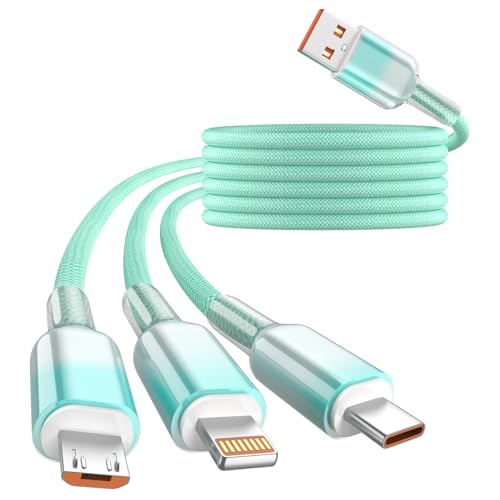 Multi Charging Cable, 3 in 1 Chargers for Multiple Devices, 48 Braid Universal Charger Cord with USB-C/IP/Micro, Multi Charger Cable for iPhone17-11/ Android/Pad 4FT, Travel/Car/Cruise/Beach - color: Light Green, size: 4FT 1Pack
