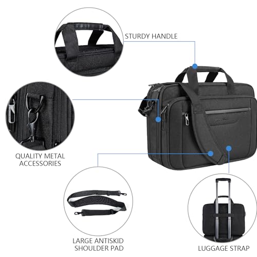 VANKEAN Laptop Briefcase Premium Laptop Case Fits Up to 17.3 Inch Business Shoulder Bag Laptop Expandable Water-Repellent Messenger Bag for Men/Women Computer Bag for Travel/Business/Black-Black - color: Black-black