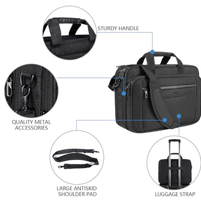 VANKEAN Laptop Briefcase Premium Laptop Case Fits Up to 17.3 Inch Business Shoulder Bag Laptop Expandable Water-Repellent Messenger Bag for Men/Women Computer Bag for Travel/Business/Black-Black - color: Black-black