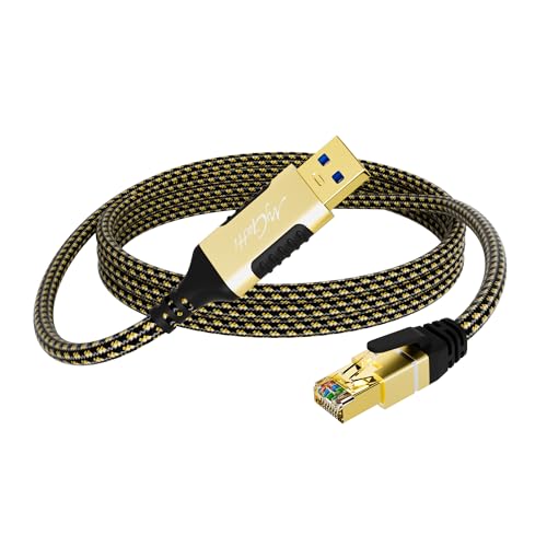 USB to Ethernet Cable 75 FT, USB-A 3.0 to RJ45 Cable, FTP, 1Gbps High-Speed-Shielded LAN Network Cable, Directly Connected, Compatible with Laptop, PC, MacBook, Switch, Windows, macOS, Linux - size: 75FT