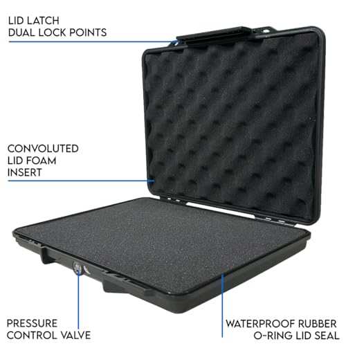 DCB Cases - Element 3322F 12.36 x 9.13 x 1.57 Int Dim | IP67 Waterproof | Protects Tablets, Phones, and Documents | Shoulder Strap | Latch Close | Injection Molded Plastic | Foam Insert