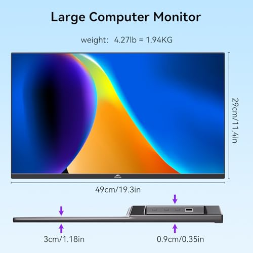 Kenowa 21.5" Large Portable Monitor FHD 1080P IPS 75Hz Frameless USB C HDMI Portable Gaming Monitor, Built in Speakers Stand Travel Second Monitor for Laptop Phone PC Xbox