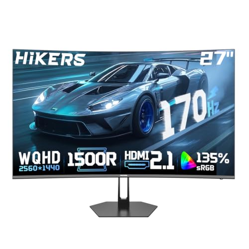 Hikers 27 Inch Curved Monitor 170Hz 144Hz, 2K 1440P Computer Gaming Monitor with HDMI 2.1×2 DP 1.4×1, AI CrossHair Fast VA 4000:1 Contrast, for FPS Games and Work (G27H1Q, Includes One HDMI 2.1 Cable) - size: 27 inch