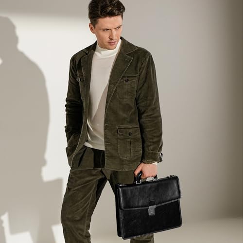 Time Resistance Leather Briefcase - Italian Handmade Leather Laptop Bag - Handbag for Men - Professional Computer Case - color: Black