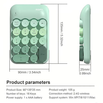 Lomiluskr Cute Wireless Number Keypad with 2.4G USB Receiver, 18 Colorful Round Keys Numpad, Portable Financial Accounting Numeric Keyboard, Suitable for PC, Laptop (Green Gradient) - color: Green Gradient