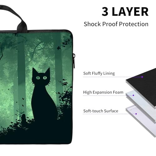 Laptop Bag,14 15 15.6 inch Laptop Case Sleeve,Computer Sleeve with Handle for Women Men,Carrying Case for MacBook,Dell,Lenovo,Notebook Computer,Green Black Cat - color: Green Black Cat