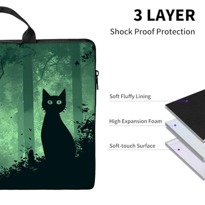 Laptop Bag,14 15 15.6 inch Laptop Case Sleeve,Computer Sleeve with Handle for Women Men,Carrying Case for MacBook,Dell,Lenovo,Notebook Computer,Green Black Cat - color: Green Black Cat