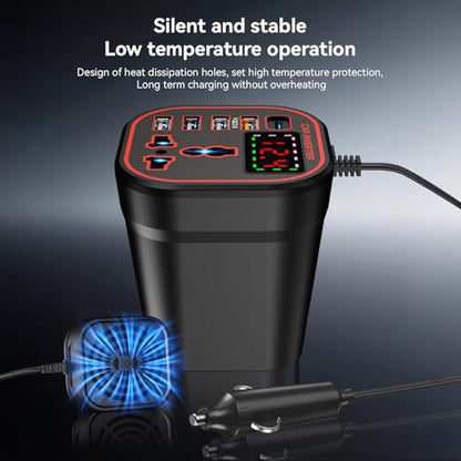 200W Power Inverter, 12V/24V DC to 110V AC Car Plug Adapter Outlet Converter with [18W USB-C]/car Charger for Laptop