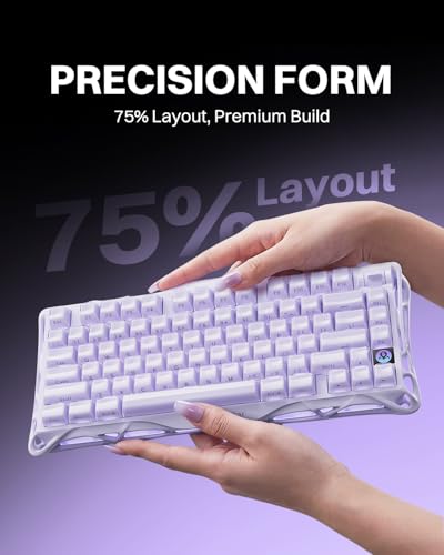 GravaStar Mercury K1 Purple 75% Wireless Mechanical Keyboard – Tri-Mode BT5.0/2.4GHz/USB-C Gaming Keyboard, Jelly Keycaps, Linear Switches, RGB Backlit Creamy Keyboard for PC/Mac【Lavender Purple】 - color: Lavender Purple