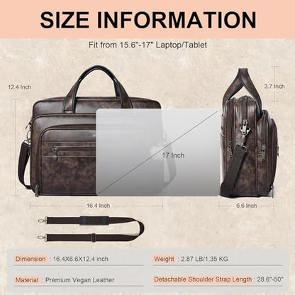 Leather Messenger Bag for Men&Women 17 Inch Leather Laptop Bag,Water-Resistant Large Shoulder Satchel Office,Work - color: Coffee
