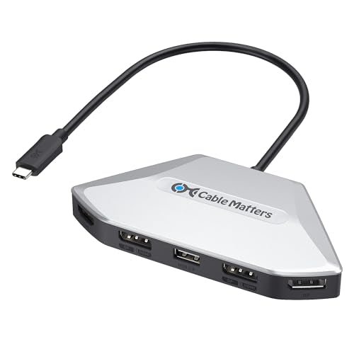 Cable Matters 4K Quad Display USB C MST Adapter, Dual Function HDMI/DP | Windows Only, 4x 4K@60Hz, 140W Charging, USB C Hub Dual DisplayPort 2.1 / HDMI 2.1 for 4 Monitors, Thunderbolt 5/4 Compatible