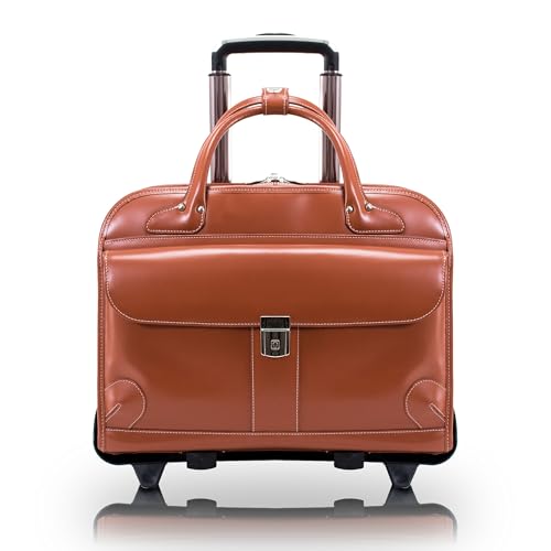 McKlein LAKEWOOD, 15" Leather Detachable -Wheeled Ladies' Laptop/Computer & Tablet Business Briefcase Bag/Women's Rolling Overnight Travel Bag, Removable trolley case - color: Brown, style: Lakewood