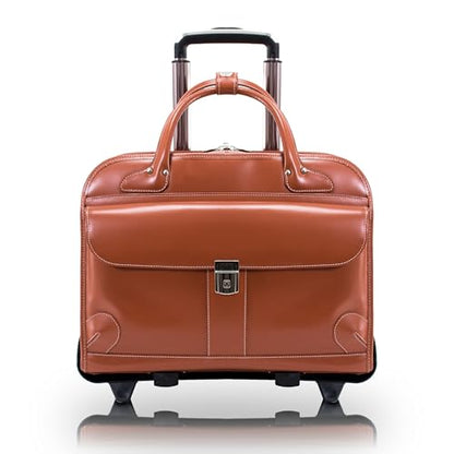 McKlein LAKEWOOD, 15" Leather Detachable -Wheeled Ladies' Laptop/Computer & Tablet Business Briefcase Bag/Women's Rolling Overnight Travel Bag, Removable trolley case - color: Brown, style: Lakewood