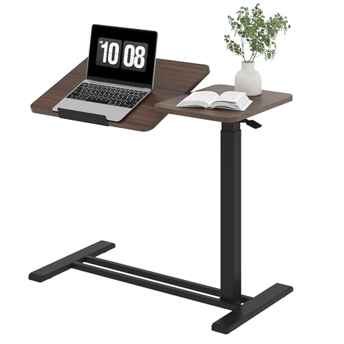 SANODESK 32''Overbed Table Gas Spring Lifting with Wheels&Tilting Desktop | Rolling Mobile Laptop Desk End Table,Portable Computer Workstation for Home Office,Sofa,Bedside,31.5" W x 17.7" D,Black Walnt - color: Black Walnut, size: 32 inch