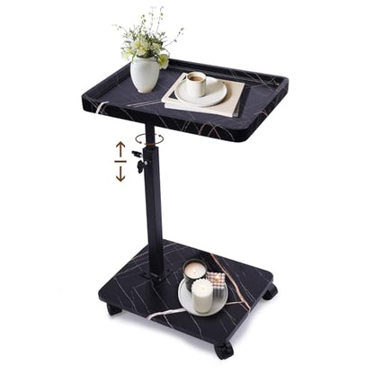 C Table Side Table End Table Adjustable Height，C Shaped End for Couch，Snack Tables,360°Swivel TV Tray Sofa Table， For Small Spaces，Side Tables living room and bedroom for Sofa, Bed,Chair(black) - color: Black