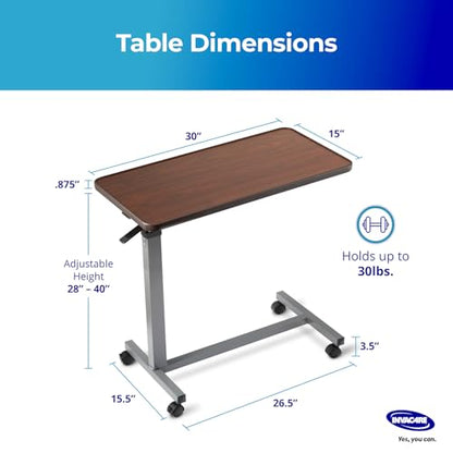 Invacare Bed Table, Height Adjustable & Tilting Overbed Table, Hospital Bedside Table, Medical Rolling Desk with Wheels, Waterproof Medical and Home Use L-Shaped Steel Base Over Bed Tray Table - style: Tilting Overbed Table