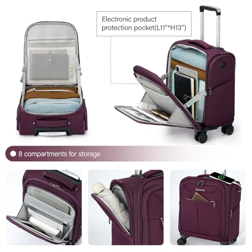 Hanke Underseat Carry On Luggage with Wheels, Lightweight Small Suitcase Airline Approved 16 Inch Softside Personal Item Travel Bag for Women Men, Compact Under Seat Luggage with Spinner Wheels,Purple - color: Purple