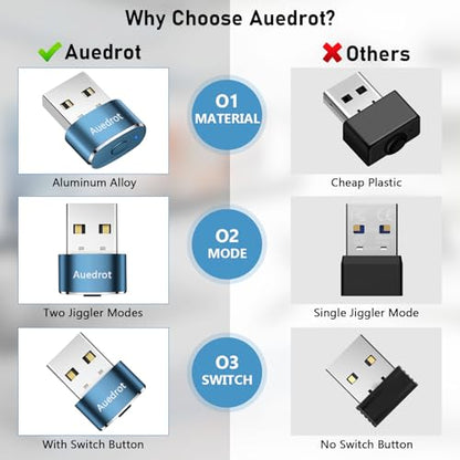 AUEDROT Mouse Jiggler Undetectable Metal USB Mouse Mover with Switch Button, Automatic Mini Mouse Shaker with 2 Jiggle Modes, Driver-Free, Plug and Play, Keep Computer/Laptop Awake, Blue, 2 PCS - color: Blue, style: 2 PCS