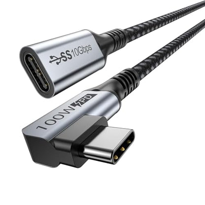 Small USB C Extension Cable 1FT, Right Angle(100W/10Gbps/4K@60Hz) | 12in Short USBC Extender Cord 90°for MacBook Pro/Air,USBC Hub,Microphone,Flash Drive,Docking,Phone,PC - size: 1FT