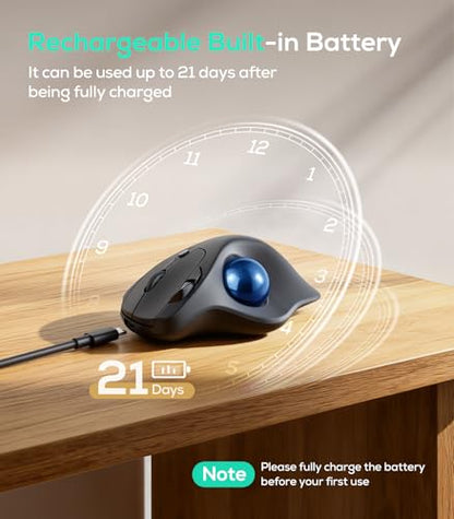 Nulea Wireless Trackball Mouse Ergonomic 21.7 Tilt Stand Thumb Control | Rechargeable mouse with 4 DPI levels,Bluetooth 2.4G connection,3 device switching,precise control,PC Mac compatible-Blue - color: B-Blue