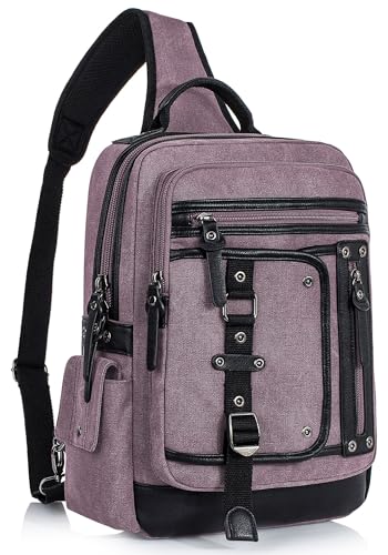 Cross Body Bag for Men: Large Canvas Sling Backpack Messenger Bag Fits 15.6 Inch Laptop for Work Commute - color: Purple, size: X-Large