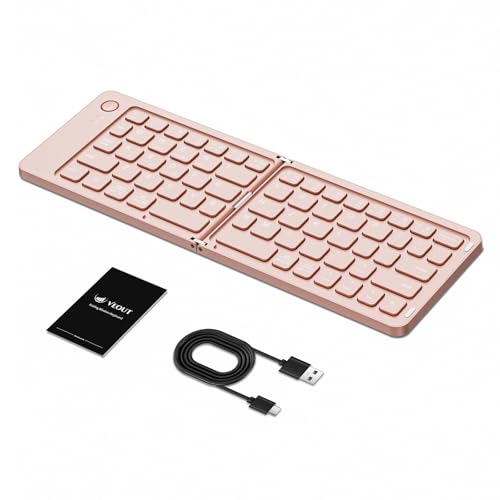 Veout Foldable Bluetooth Keyboard, Ultra-Thin Portable Wireless Keyboard, Lightweight for Laptop, iPad, iPhone, Android, Windows, Mac - color: Keyboard-Pink
