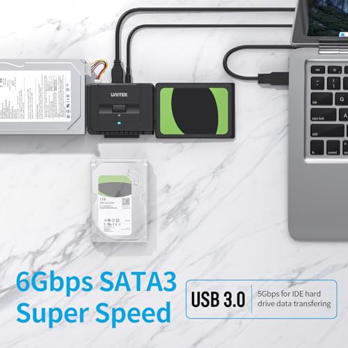 Unitek USB 3.0 IDE/SATA Adapter, Dual-Drive, for 2.5/3.5" HDD/SSD | Simultaneous 1 IDE + 1 SATA Access; For 2.5/3.5" IDE/SATA Drives, Optical; Hot-Swap, Plug & Play; 12V Adapter Included; 6Gbps - color: USB A