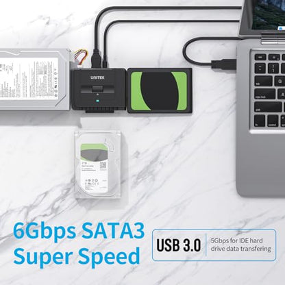 Unitek USB 3.0 IDE/SATA Adapter, Dual-Drive, for 2.5/3.5" HDD/SSD | Simultaneous 1 IDE + 1 SATA Access; For 2.5/3.5" IDE/SATA Drives, Optical; Hot-Swap, Plug & Play; 12V Adapter Included; 6Gbps - color: USB A