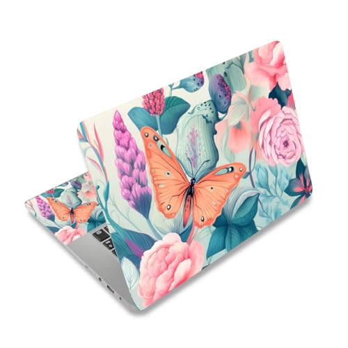 Laptop Stickers Decal,12 13 14 15 15.6 inches Netbook Laptop Skin Sticker Reusable Protector Cover Case for Toshiba Hp Samsung Dell Apple Acer Leonovo Sony Asus Laptop Notebook (Butterflies & Roses) - color: Butterflies & Roses