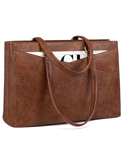 LOVEVOOK Laptop Bag for Women,15.6 Inch Laptop Tote Bag for Women,Vintage Leather Work Tote Bags Computer Teacher Bag,Waterproof Business Office Briefcase Bible Bag - color: Retro Brown-laptop Bag, size: 15.6 inch