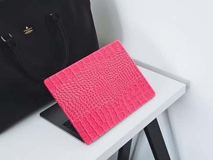 Crocodile Case for MacBook Air 13 inch 2026 M5, 2022-2025 M4/M3/M2 | Model A3449 A3240 A3113 A2681, Texture Crocodile Aligator Skin Snakeskin PU Leather Hardshell & Keyboard Cover, Hot Pink - color: # Shiny Pink Crocodile