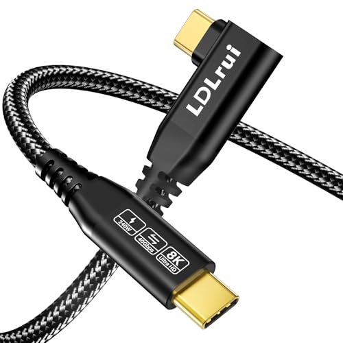 Right Angle USB C Monitor Video Display Cable 6FT, 8K/4K@60Hz 40Gbps 240W Braided Gold-Plated, Thunderbolt 4/3 Cable Compatible, for MacBook, iPhone 17/16/15, Laptop, Portable Monitor, Docking Station - color: Black, size: 6FT