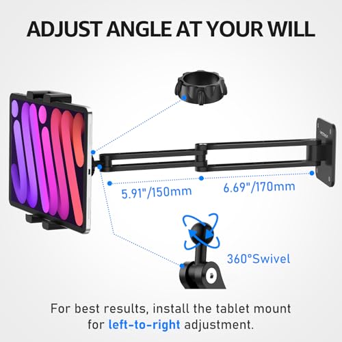 Tablet Wall Mount Holder for iPad, 4.7-15.6" | 360° Rotation Adjustable, Aluminum Extendable Arm, iPad mini/Air/Pro/Galaxy Tab/Kindle, Kitchen Home Office - size: 2 Arm Pro-Up to 15.6"
