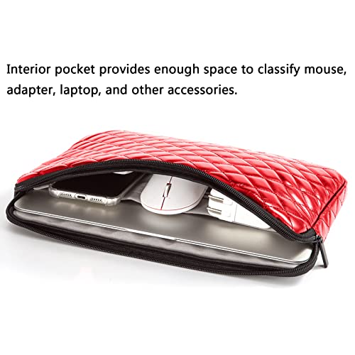 TRIUMPH VISION Puffy Laptop Sleeve Pouch Case Protective Bag Lined Padded | Puffy Laptop Case 13 13.3 in Quilted Leather Protection Shockproof Cushion Padding Fashion with Pocket Safe Red - color: Red Quilted, size: 13-13.3 Inch