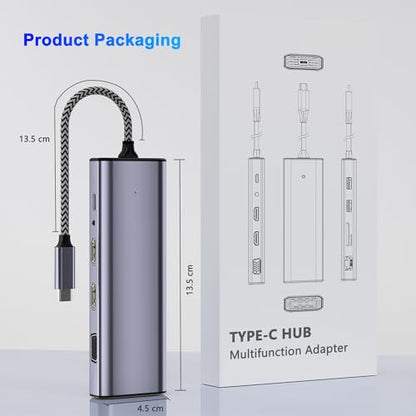 Docking Station Dual Monitor, USB C to Dual HDMI Adapter, 10 in 1 Laptop Docking Station 3 Monitors with HDMI/VGA/PD/Ethernet/USB/SD/TF/3.5mm Audio