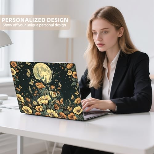 Universal Laptop Skin Sticker for 12/13/14/15.6 Inch Laptops, Reusable Vinyl Laptop Decal Cover, Waterproof Scratch Resistant Notebook Skin with 2 Wrist Pads,Moon Wildflowers - color: Moon Wildflowers