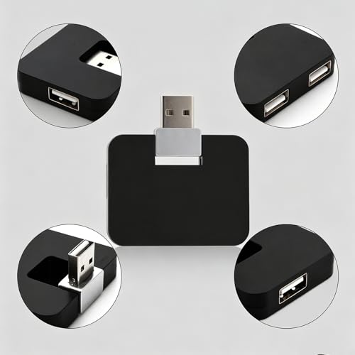 USB 2.0 Hub, 4-Port Mini U-Shape Data Transfer Hub for PC Laptop Desktop, Plug and Play, Black